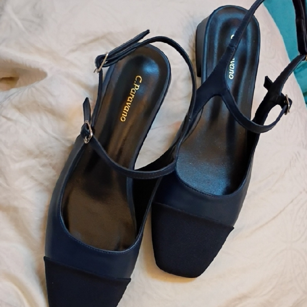 New, Never Worn Paravano Navy Slingbacks